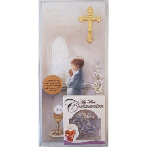 Picture of SON FIRST COMMUNION BOXED CARD WITH ROSARY BEAD